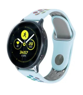 Silicone Sport Strap, light blue/colourful, on a watch, 3/4 front view