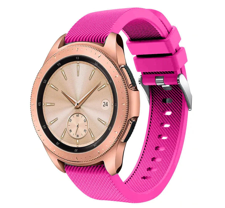 Twill Silicone Strap, bright pink, on a watch, 3/4 front view