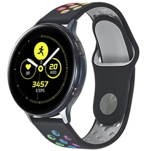Silicone Sport Strap, black/colourful, on a watch, 3/4 front view