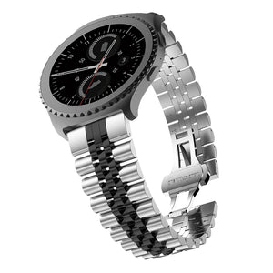 Jubilee Steel Strap, silver/black, on a watch, 3/4 front view