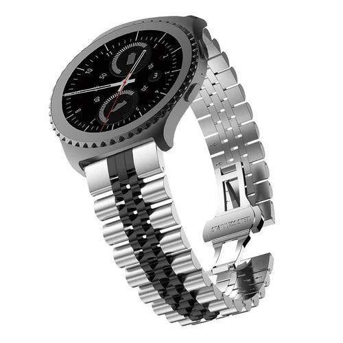 Jubilee Steel Strap, silver/black, on a watch, 3/4 front view