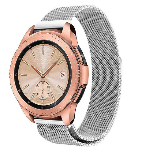 Milanese Strap, silver, on a watch, 3/4 front view