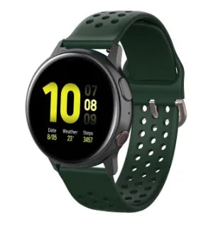 Breathable Silicone Strap, army green, on a watch, 3/4 front view