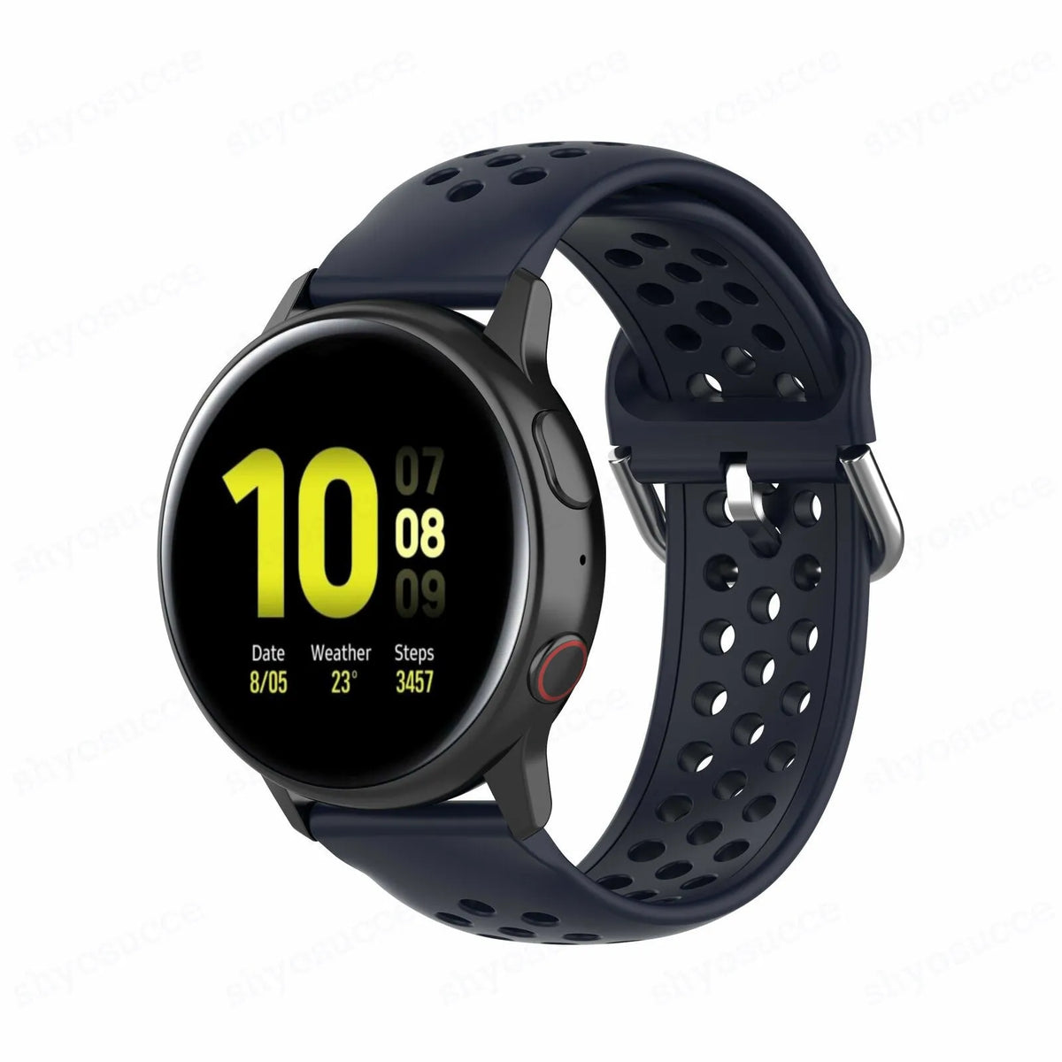 Breathable Silicone Strap, dark blue, on a watch, 3/4 front view