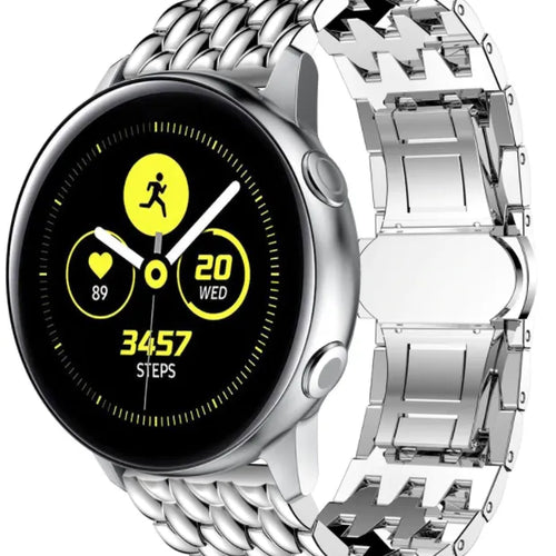 Steel Dragon Strap, silver, on a watch, 3/4 front view