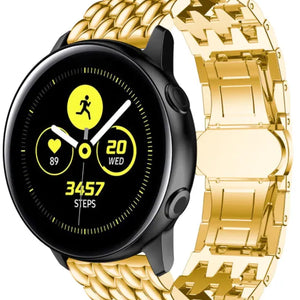Steel Dragon Strap, gold, on a watch, 3/4 front view