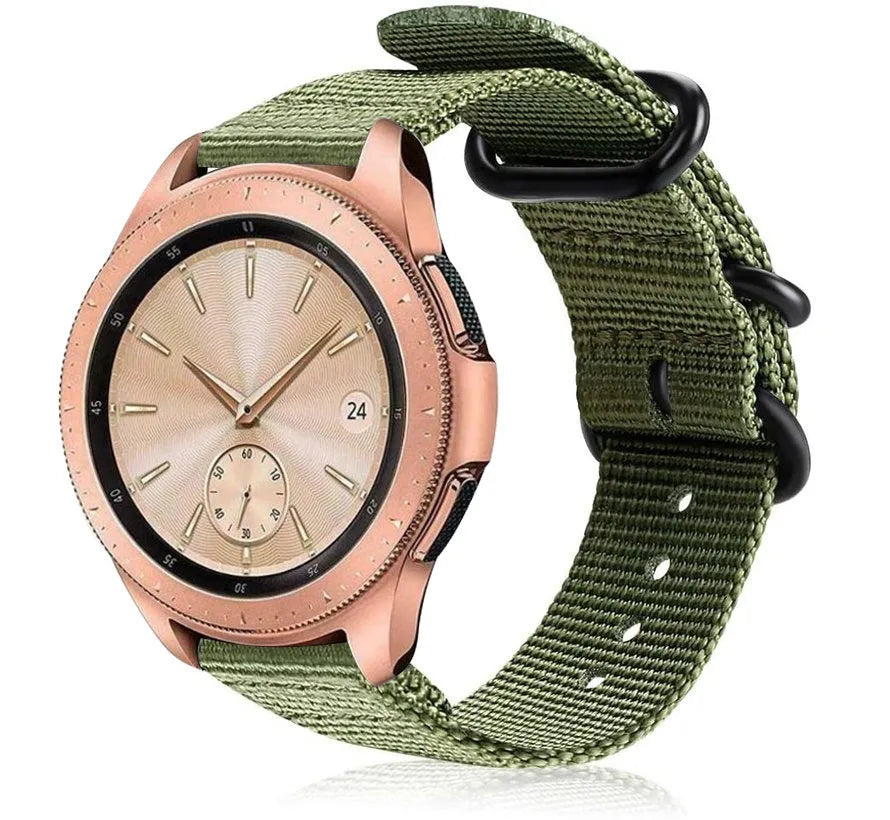 Nylon Buckle Strap, green, on a watch, 3/4 front view