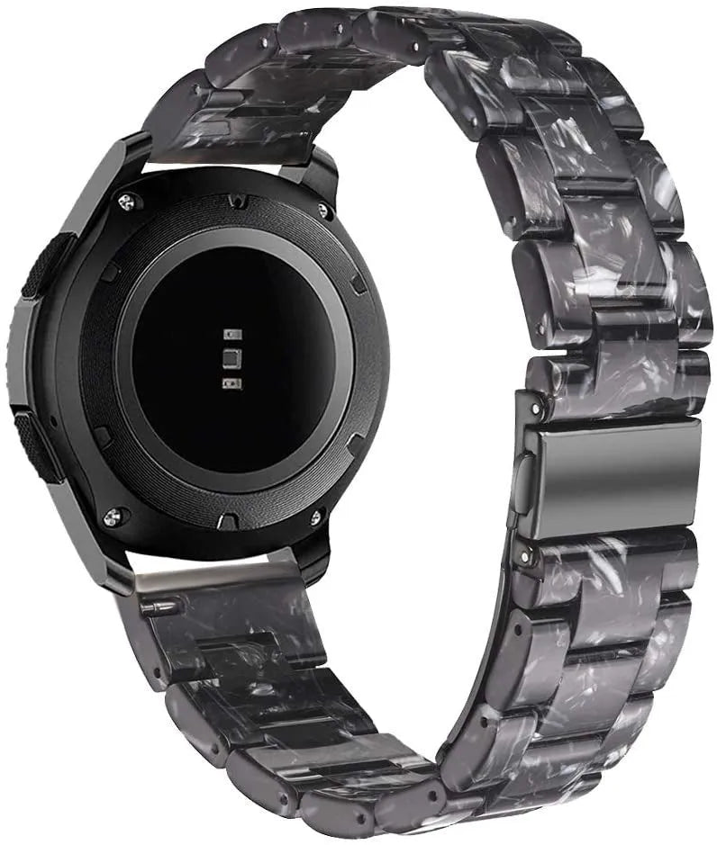 Metal Resin Strap, black/white, on a watch, 3/4 front view