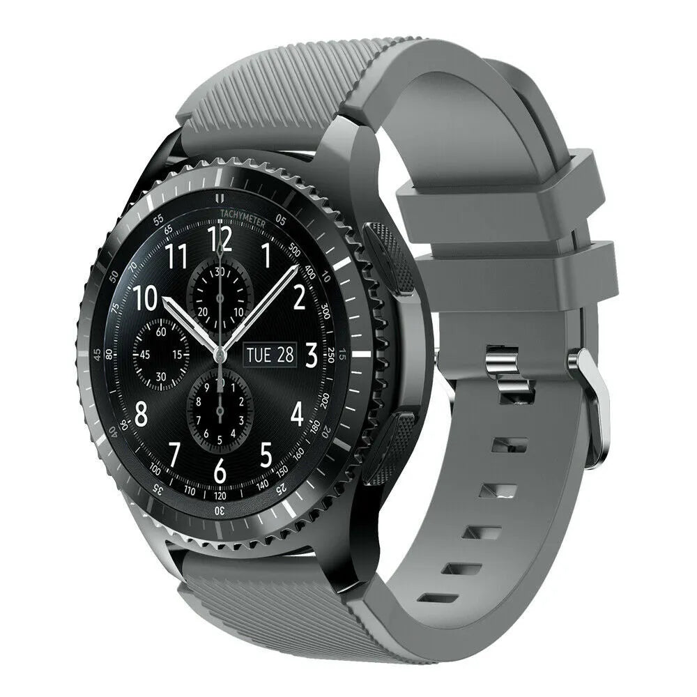 Twill Silicone Strap, grey, on a watch, 3/4 front view
