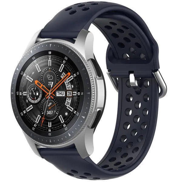Breathable Silicone Strap, dark blue, on a watch, 3/4 front view