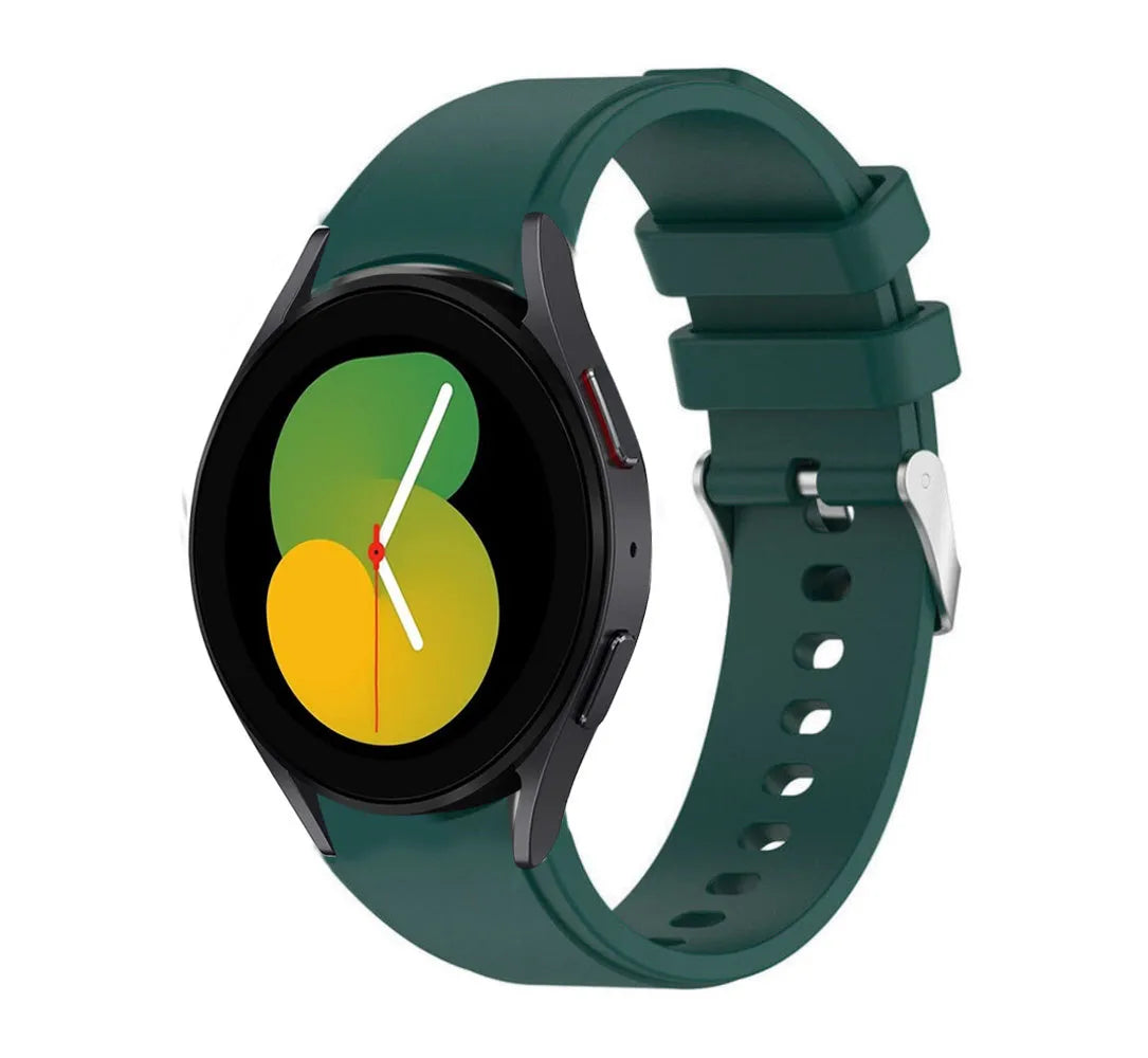Silicone Strap 'Perfect Fit', dark green, on a watch, 3/4 front view
