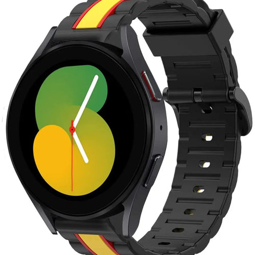 Silicone Special Edition Strap, black/yellow, on a watch, 3/4 front view