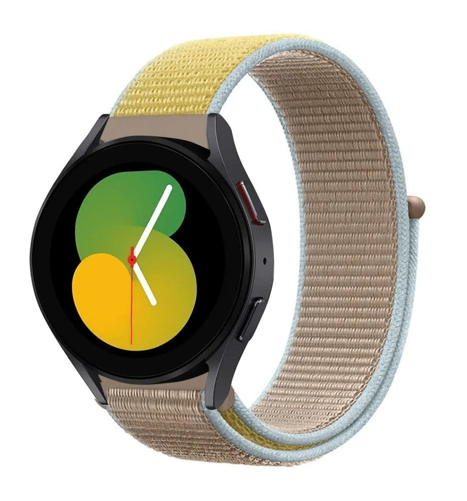 Nylon Strap, camel, on a watch, 3/4 front view