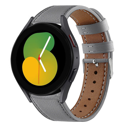 Modern Leather Strap, grey, on a watch, 3/4 front view