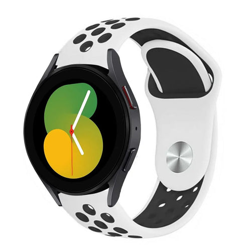 Silicone Sport Strap, white/black, on a watch, 3/4 front view