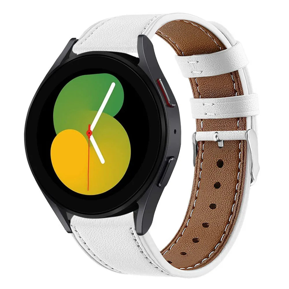 Modern Leather Strap, white, on a watch, 3/4 front view