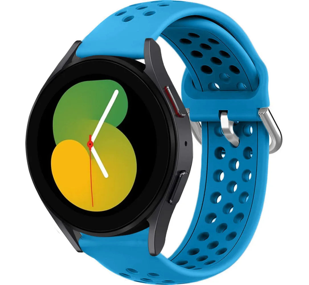 Breathable Silicone Strap, light blue, on a watch, 3/4 front view