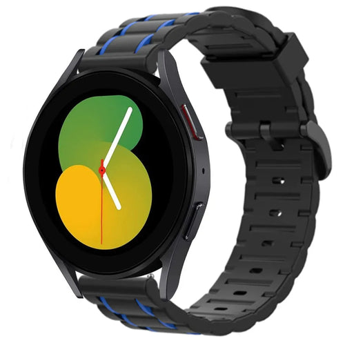 Silicone Strap 'Tough', black/blue, on a watch, 3/4 front view