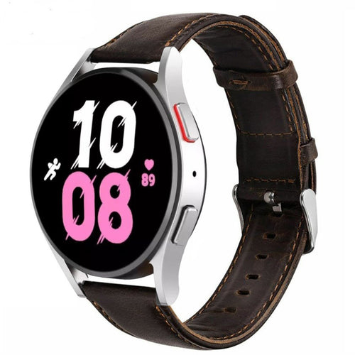 Leather Strap, dark brown, on a watch, 3/4 front view