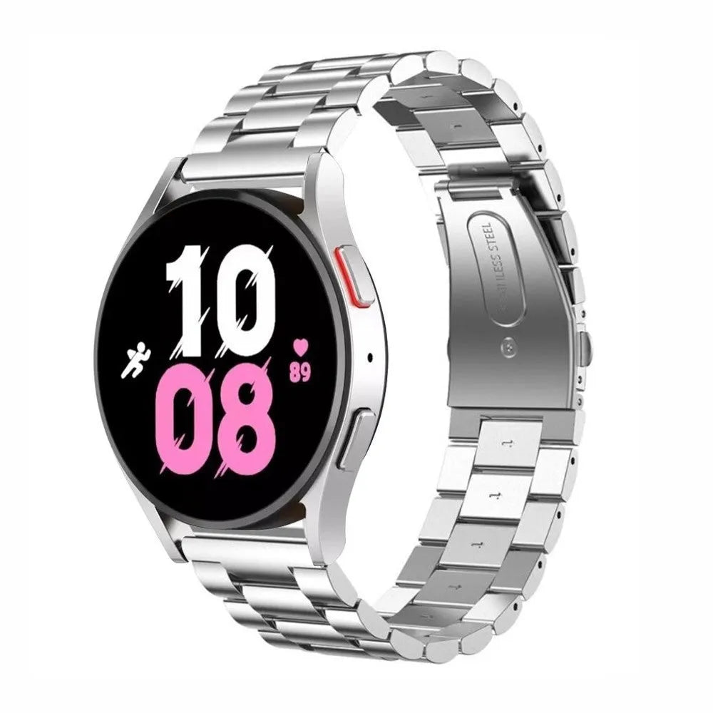 Steel Strap, silver, on a watch, 3/4 front view