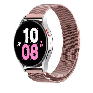 Milanese Strap, pink, on a watch, 3/4 front view