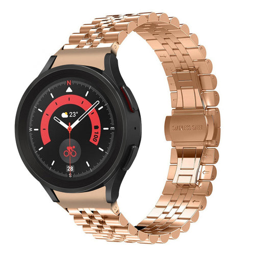 Jubilee Steel Strap, rose gold, on a watch, 3/4 front view