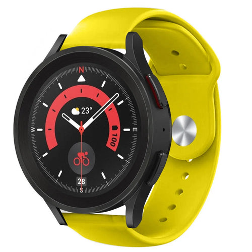 Silicone Sport Strap, yellow, on a watch, 3/4 front view
