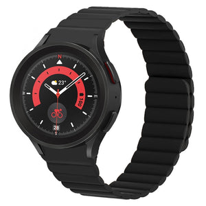 Magnetic Silicone Strap, black, on a watch, 3/4 front view