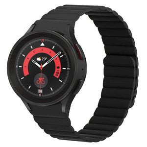 Magnetic Silicone Strap, black, on a watch, 3/4 front view