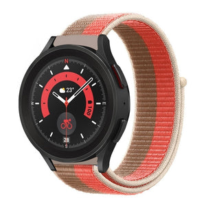 Nylon Strap, pink pomelo, on a watch, 3/4 front view