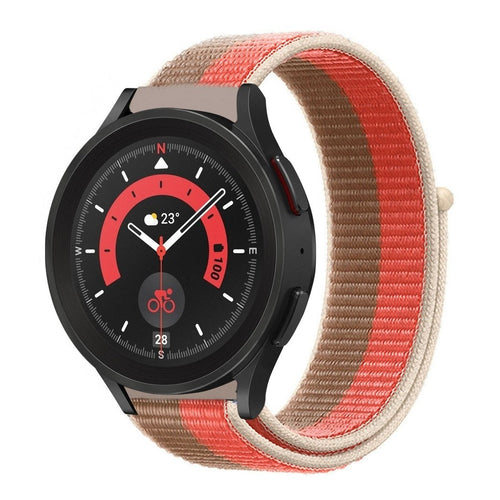 Nylon Strap, pink pomelo, on a watch, 3/4 front view