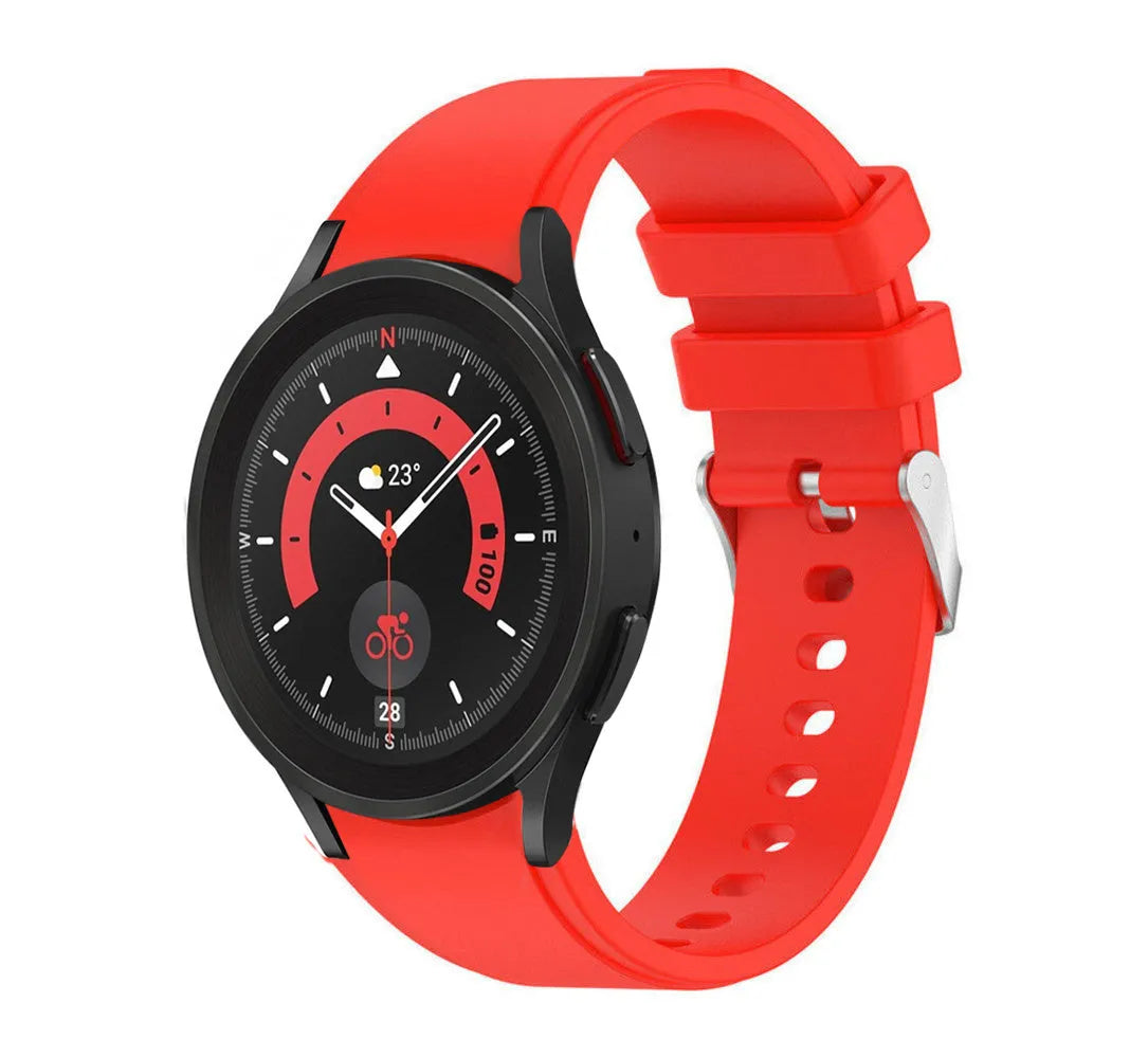 Silicone Strap 'Perfect Fit', bright red, on a watch, 3/4 front view