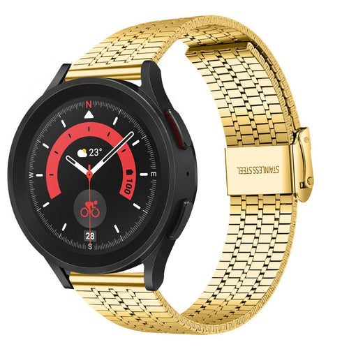 Fine Steel Strap, gold, on a watch, 3/4 front view