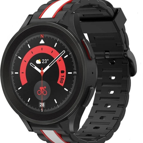 Silicone Special Edition Strap, black/white, on a watch, 3/4 front view
