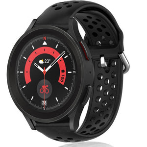 Breathable Silicone Strap, black, on a watch, 3/4 front view