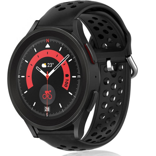 Breathable Silicone Strap, black, on a watch, 3/4 front view