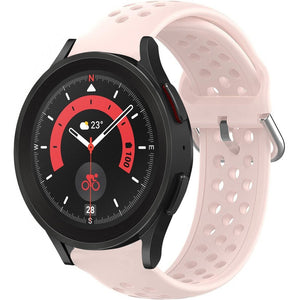 Breathable Silicone Strap, pink, on a watch, 3/4 front view