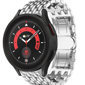 Steel Dragon Strap, silver, on a watch, 3/4 front view
