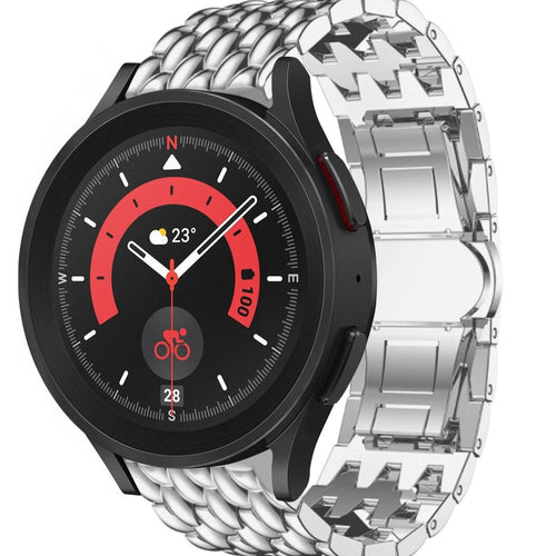 Steel Dragon Strap, silver, on a watch, 3/4 front view