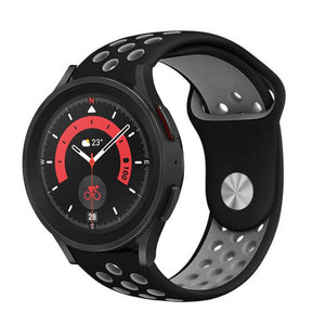 Silicone Sport Strap, black/grey, on a watch, 3/4 front view