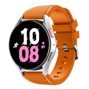 Twill Silicone Strap, orange, on a watch, 3/4 front view