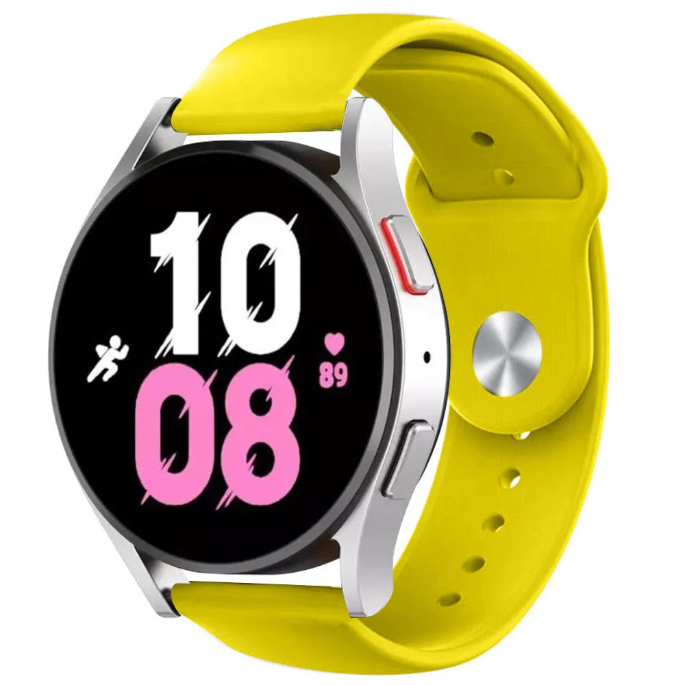 Silicone Sport Strap, yellow, on a watch, 3/4 front view