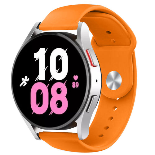 Silicone Sport Strap, orange, on a watch, 3/4 front view