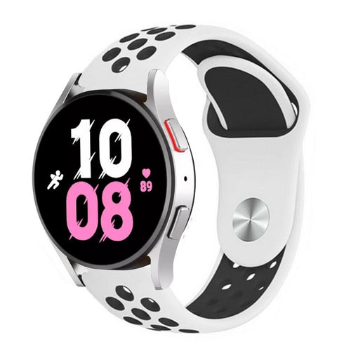 Silicone Sport Strap, white/black, on a watch, 3/4 front view