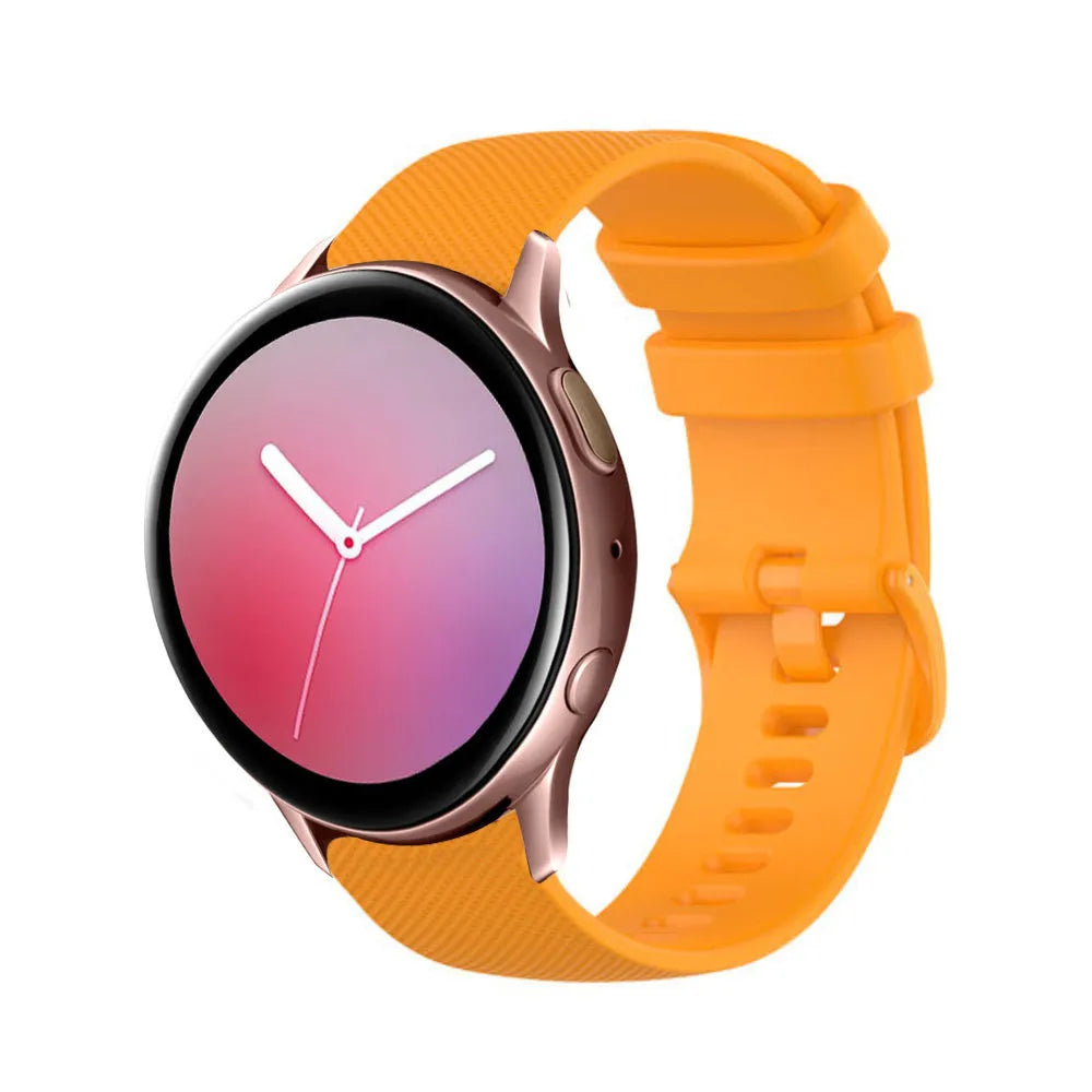 Premium Silicone Strap, orange, on a watch, 3/4 front view