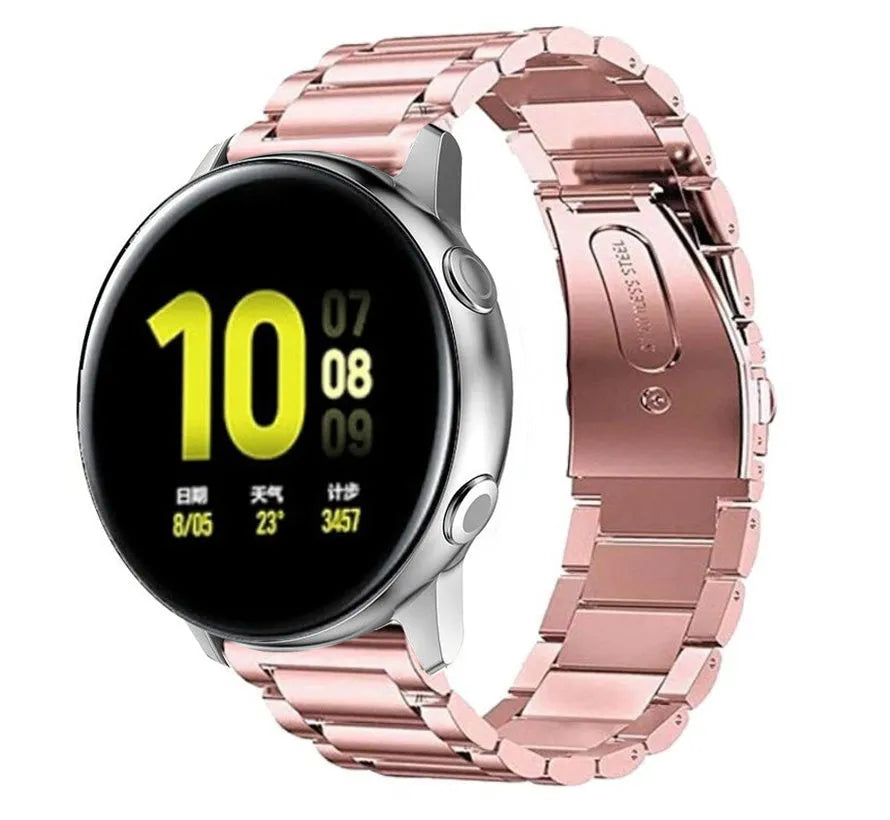 Steel Strap, pink, on a watch, 3/4 front view
