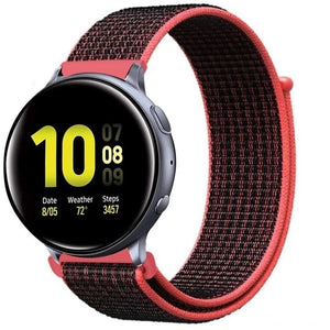 Nylon Strap, black/coral, on a watch, 3/4 front view