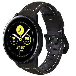 Leather Strap, black, on a watch, 3/4 front view