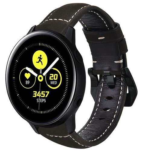 Leather Strap, black, on a watch, 3/4 front view