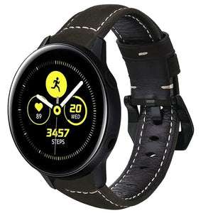 Leather Strap, black, on a watch, 3/4 front view